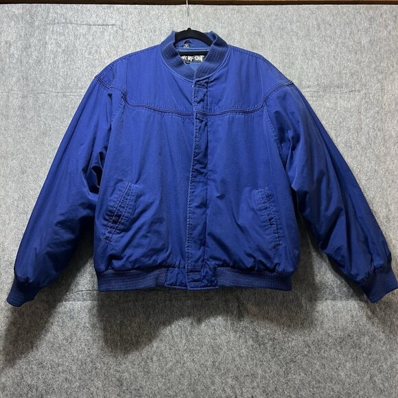Vintage 90s Bomber Jacket Mens Large‎ Blue Wear Me Out Zip Up - Picture 9 of 9